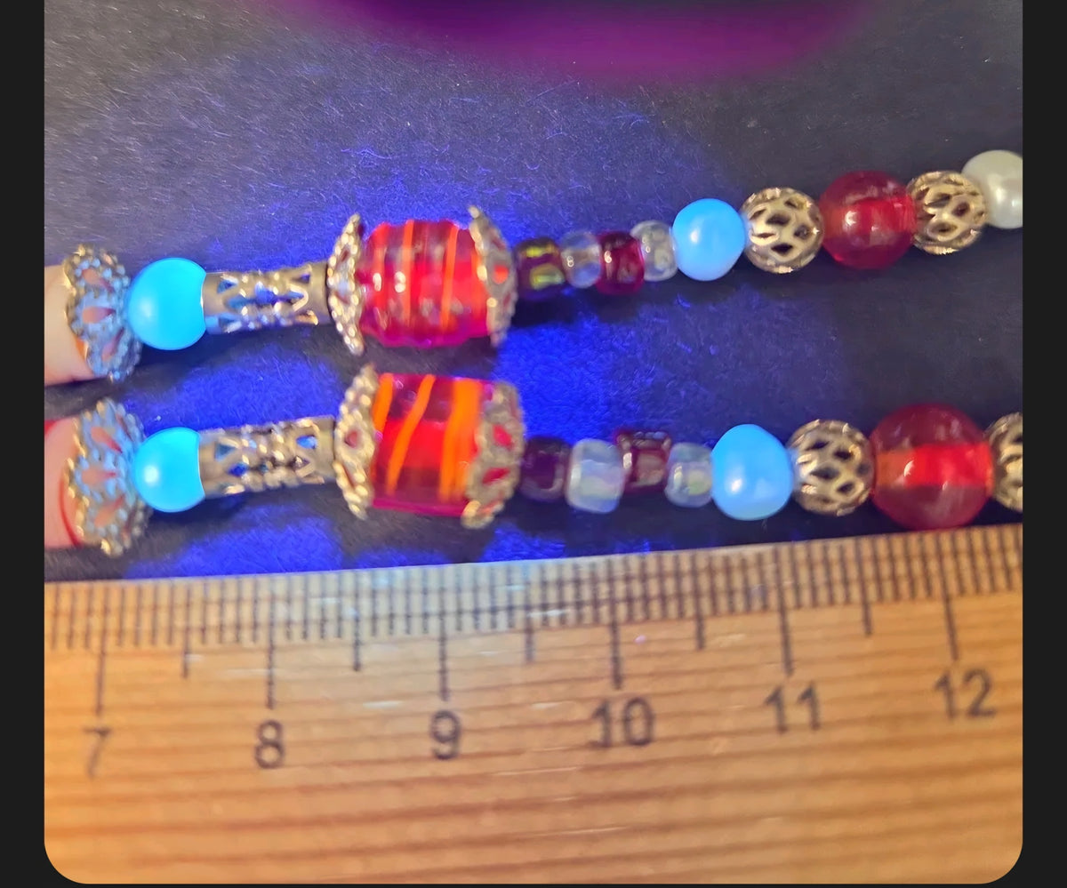 Oddly Darling Vintage beaded statement necklace with crimson red glass beads, white pearls, and gold filigree spacers.