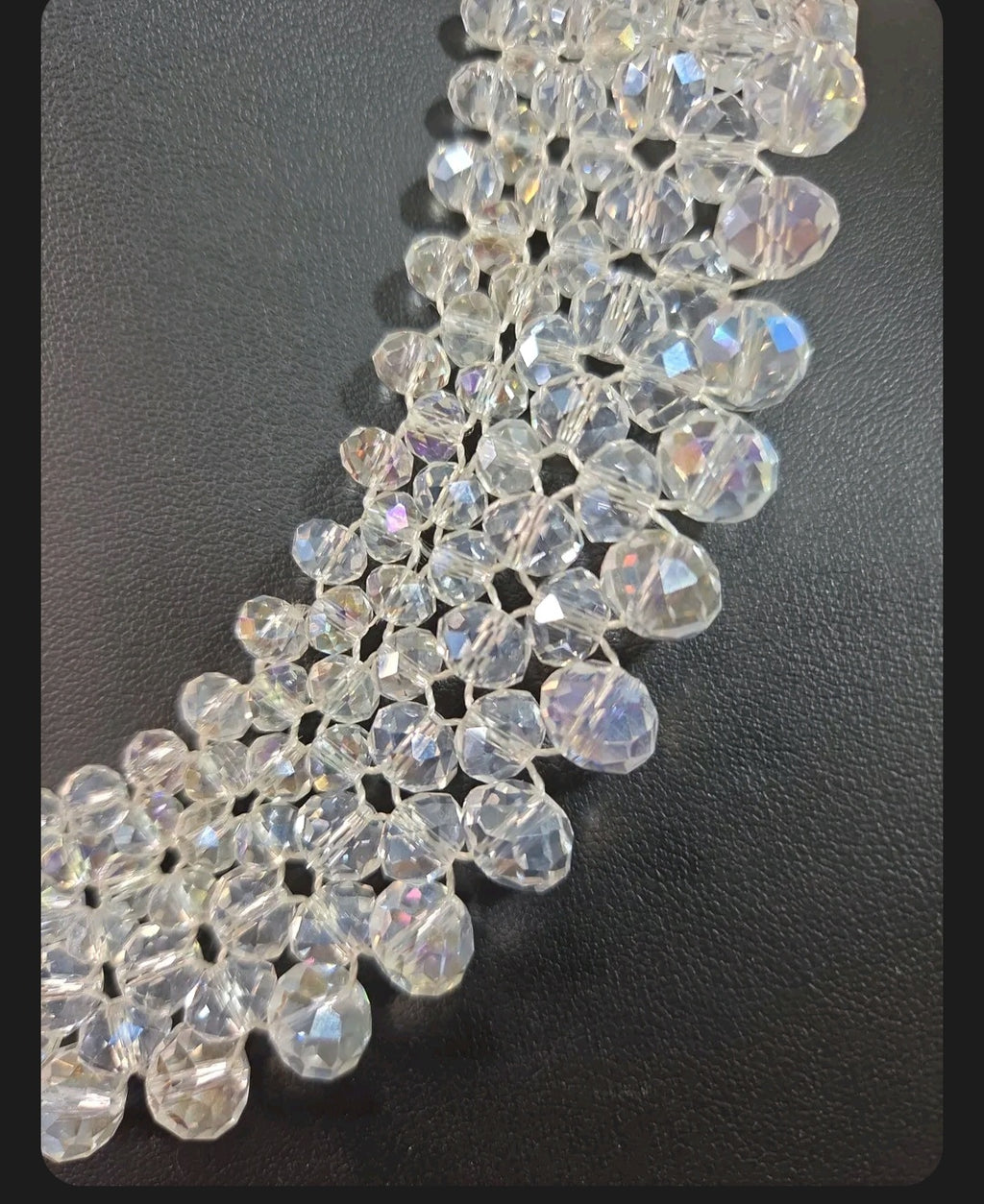 Oddly Darling Vintage handcrafted clear crystal statement collar necklace with intricate multi-layered beadwork