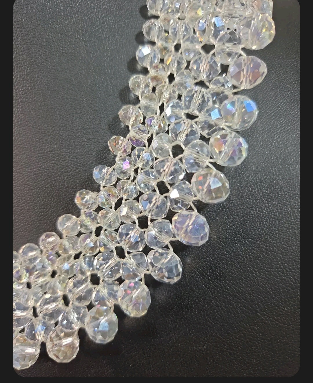 Oddly Darling Vintage handcrafted clear crystal statement collar necklace with intricate multi-layered beadwork