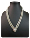 Oddly Darling Vintage double-strand cream faux pearl necklace with a crystal-encrusted oval brooch pendant