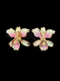Oddly Darling Vintage floral screw-back earrings featuring pink and cream enamel petals with gold-tone edges and pearls.