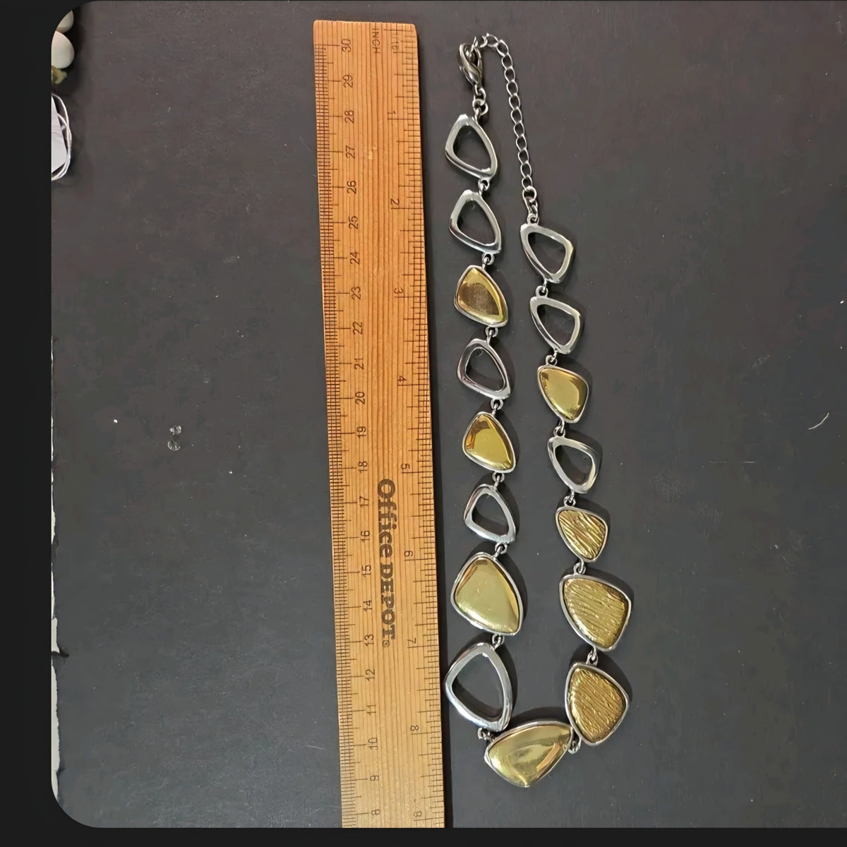Oddly Darling Vintage geometric link statement necklace featuring alternating polished silver and textured gold tones.