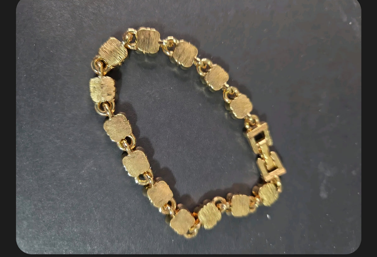 Oddly Darling Vintage gold-tone link bracelet with textured square links and a secure fold-over clasp