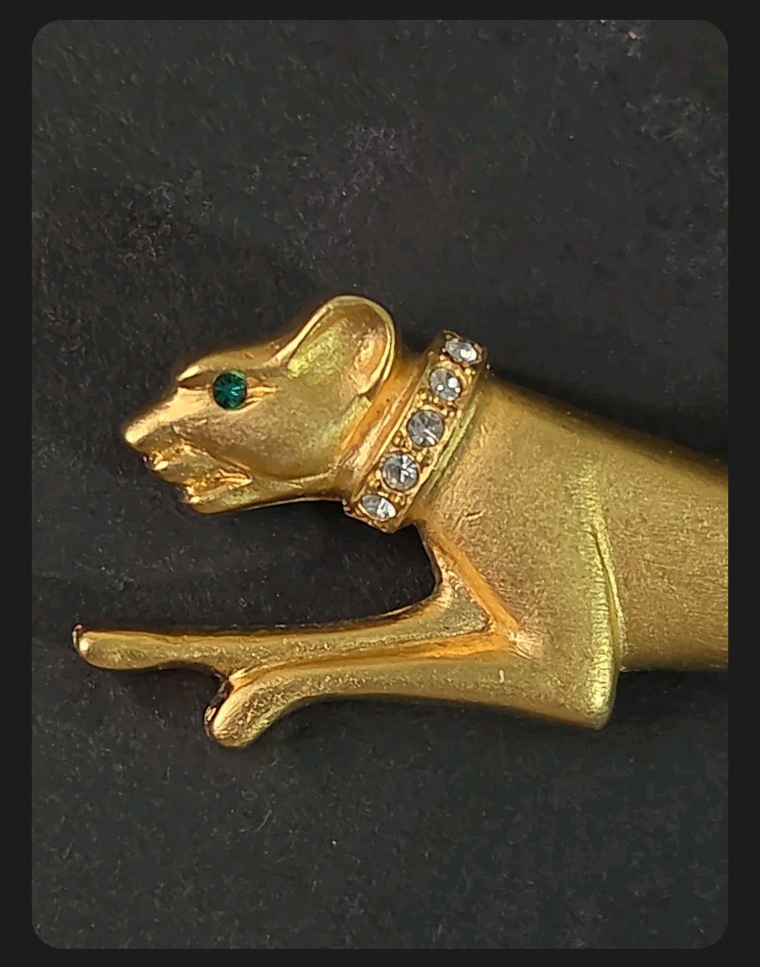 Oddly Darling Vintage gold-tone panther brooch with crystal collar and emerald green eye detail