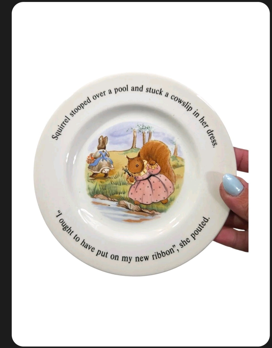 Oddly Darling Vintage Little Grey Rabbit ceramic plate featuring Squirrel illustration and storybook text