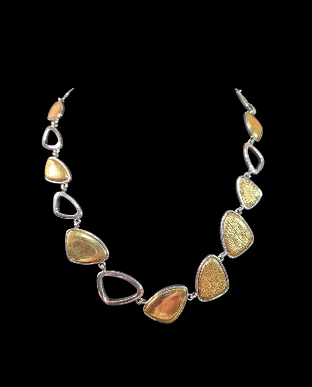 Oddly Darling Vintage mixed-metal statement necklace with alternating silver-tone and textured gold-tone geometric links