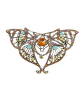 Oddly Darling Vintage ornate moth brooch with antique bronze metal, amber center stone, and colorful crystal accents.