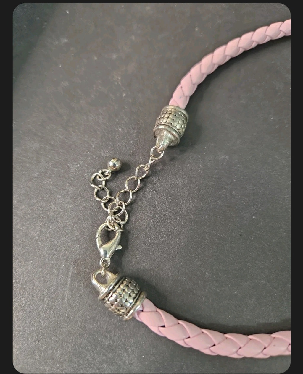 Oddly Darling Vintage light pink braided cord necklace with silver-tone ornate beads and adjustable extender chain