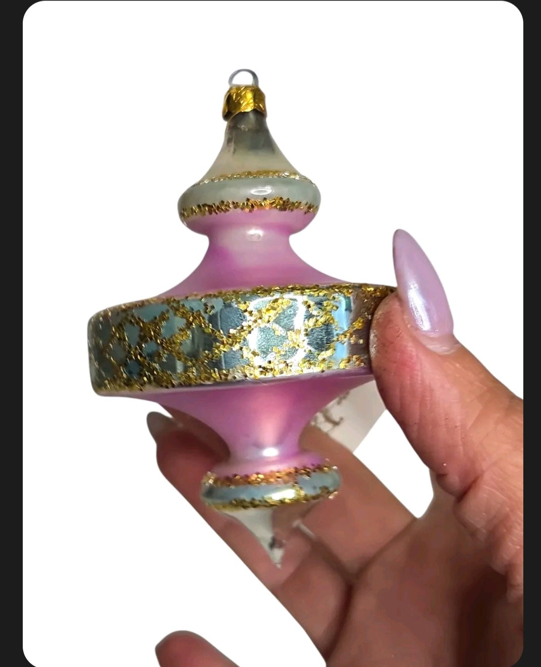 Oddly Darling Vintage 1989 Christopher Radko glass Christmas ornament in pink with gold glitter and silver accents
