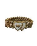 Oddly Darling Vintage Speidel gold-tone expansion bracelet featuring dual heart motifs with mother-of-pearl inlays.