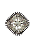 Oddly Darling Vintage square brooch with clear baguette and round crystals set in a dark gunmetal wirework frame.