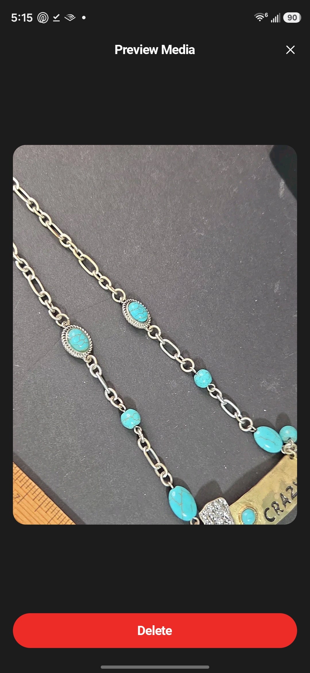 Oddly Darling Vintage western statement necklace with turquoise beads and silver-tone chain on a dark background