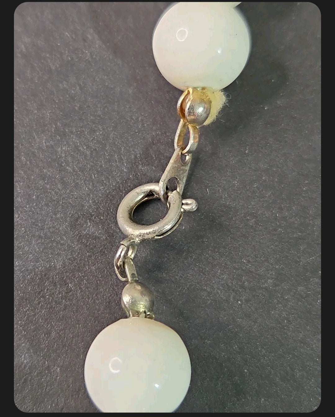 Oddly Darling Vintage geometric statement necklace featuring white spherical beads and a silver-tone metal spring clasp